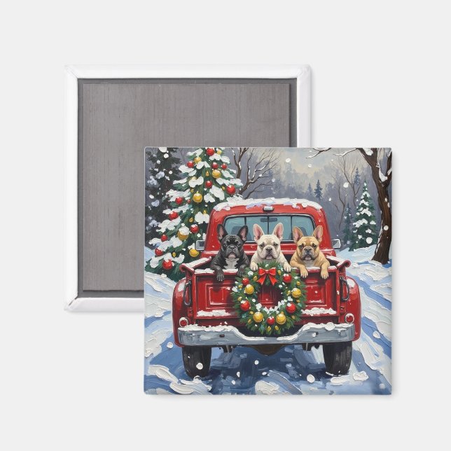 Íman French Bulldog Christmas Red Truck Holiday (Front/Back)