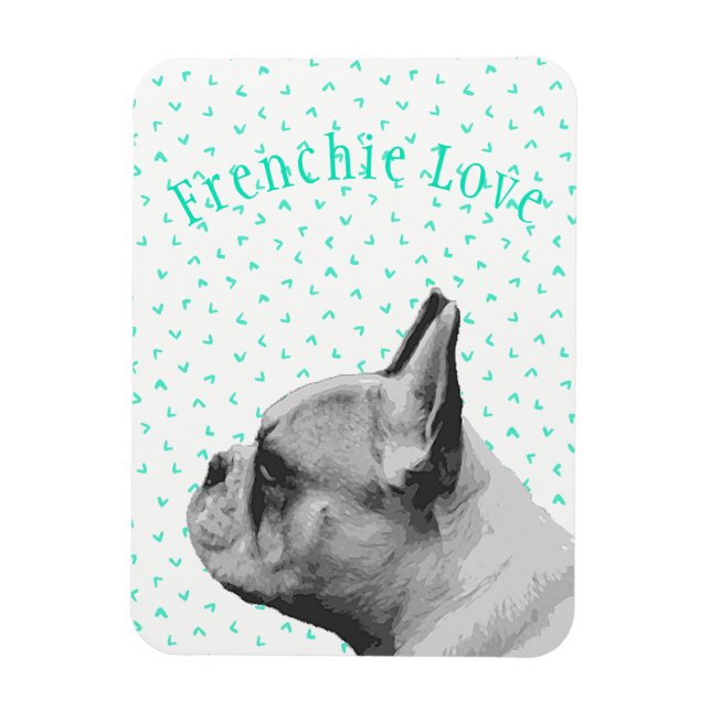 Íman Frenchie Love - French Bulldog & Fun Teal Pattern (Vertical)