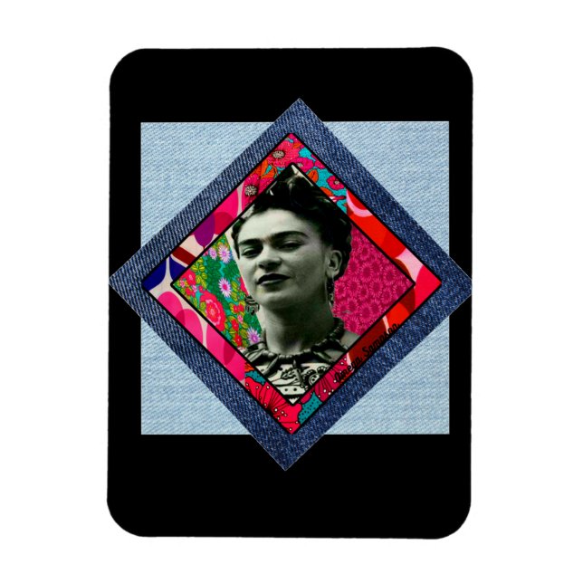 Íman Frida Kahlo Retro Pink Denim (Vertical)