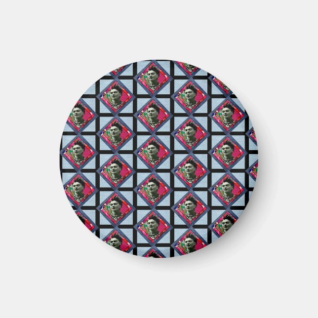 Íman Frida Kahlo Retro Pink Denim (Frente)