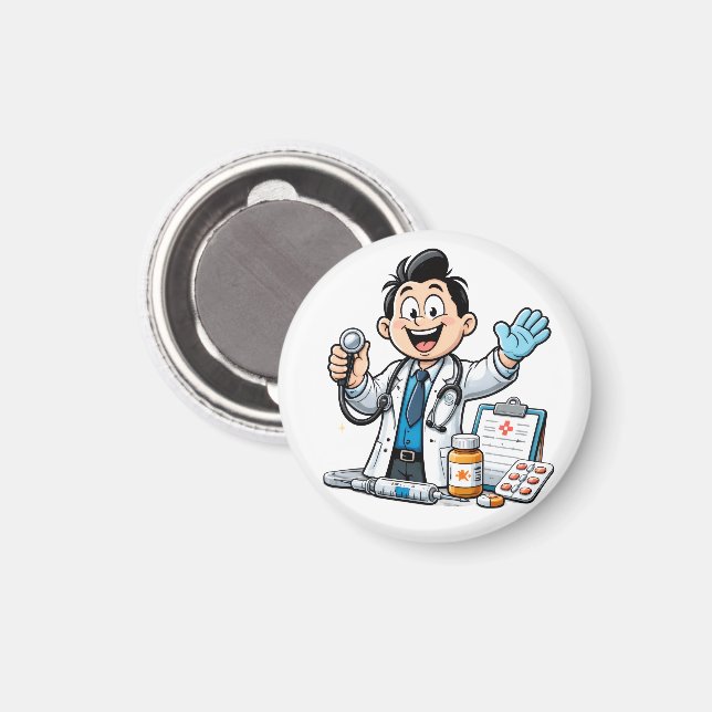 Íman Friendly Doctor Mascot Medical Cartoon Design (Front/Back)