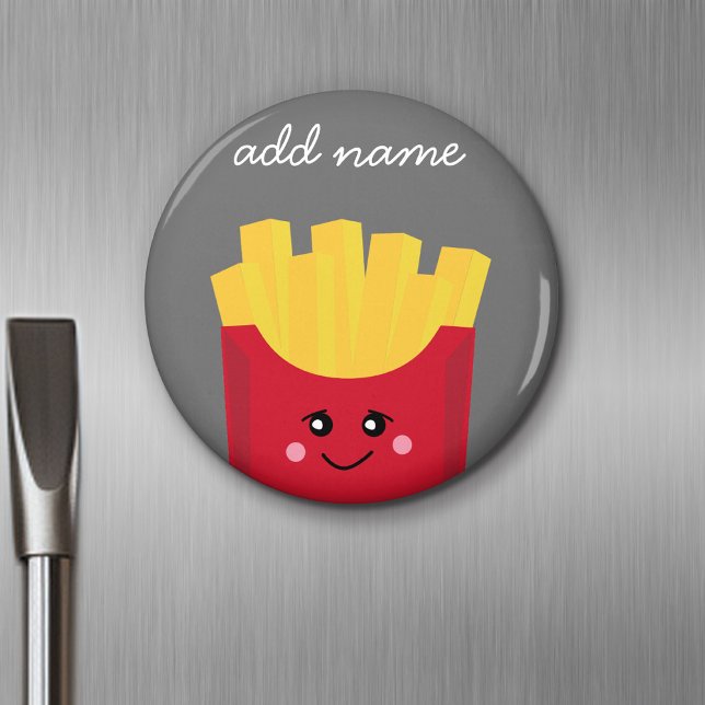Íman Fritas Francesas Cute Kawaii com Nome Personalizad (Personalized Fridge Magnet - Add Custom Text)