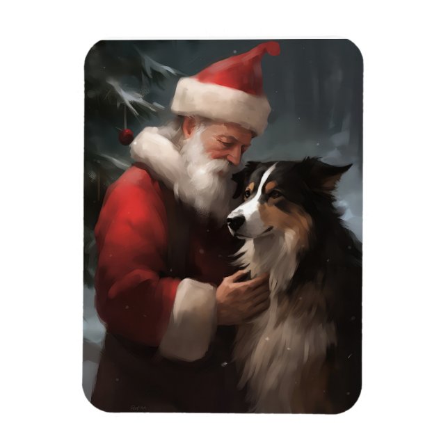 Íman Fronteira Collie com Papai Noel Natal Festivo (Vertical)