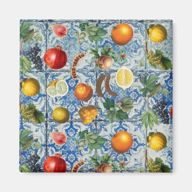 Íman Fruta de Verão do Mediterrâneo e Mosaico Branco Az (Frente)