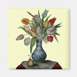 ÍMAN FRUTAS E FLORES DA TEMPORADA - TULIPS EM VASO AZUL