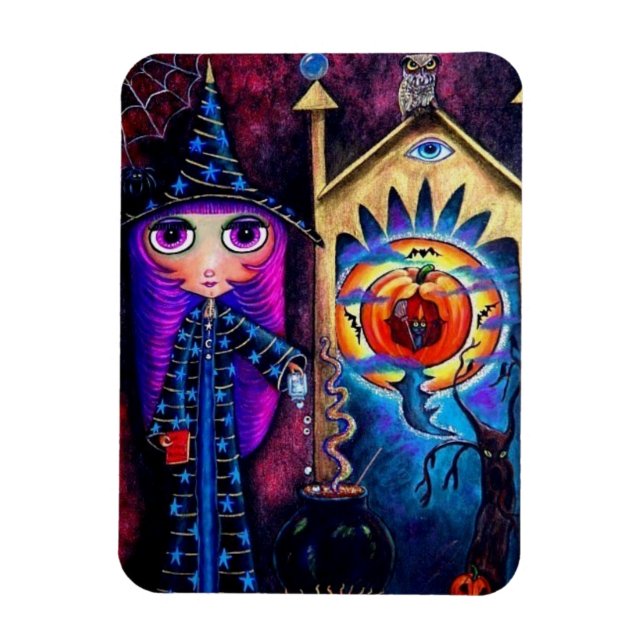 Íman Fuchsia Halloween Bruxa Alchemy Owl Grandes Olhos (Vertical)