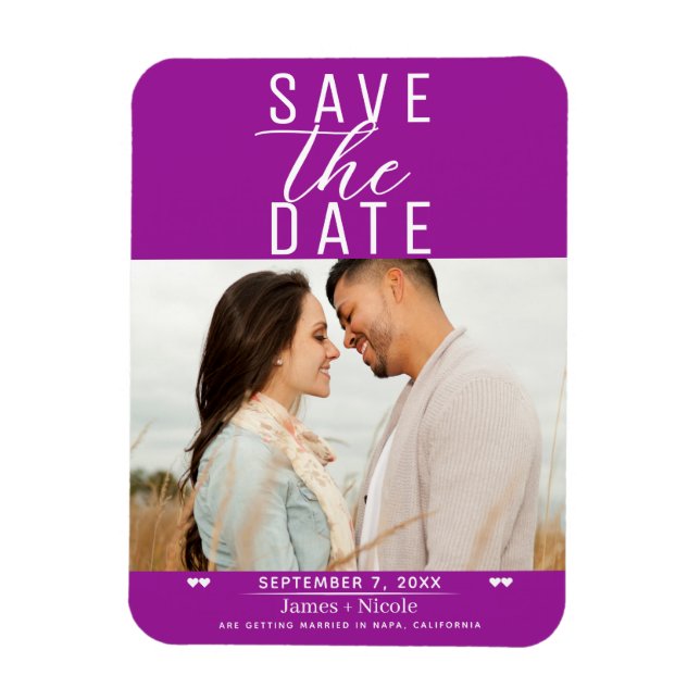 Íman Fuchsia Moderno Foto de Casamento Save the Date (Vertical)