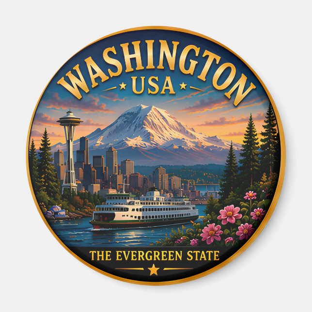 Íman Fuga da Silhueta de Seattle em Washington 🟡 (Frente)