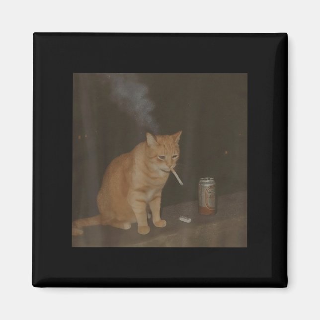 Íman Fumar Feliz Cigarro Gatinho Engraçado Fumar Meme B (Frente)