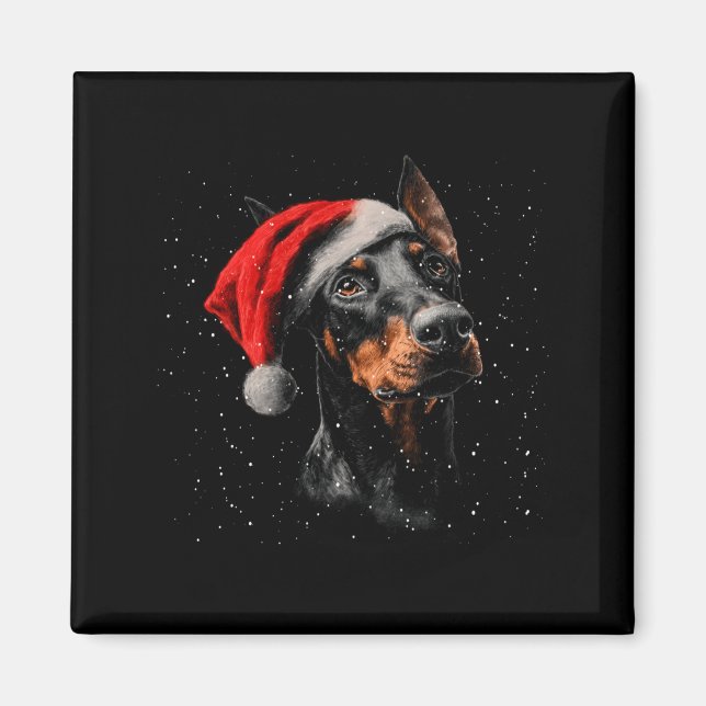 Íman Fun Doberman Dog Christmas Lights Santa Hat Long S (Frente)