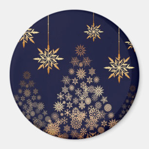 Íman Fundo Azul com Árvore de Natal Ouro