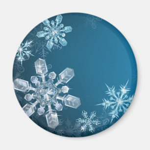Íman Fundo azul do floco de neve do Natal