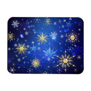 Íman Fundo Azul XMAS com Flocos de Neve Ouro