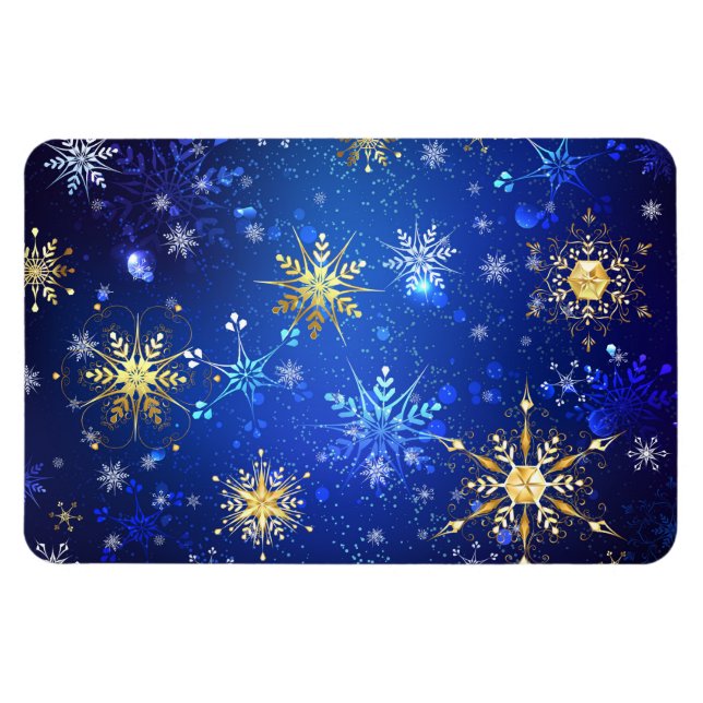 Íman Fundo Azul XMAS com Flocos de Neve Ouro (Horizontal)