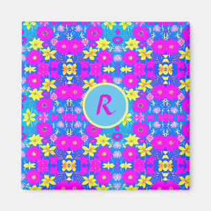 Íman Fundo com padrão de flores rosa azul amarelo adici