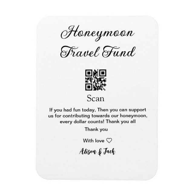 Íman Fundo de lua de mel ler código QR adicionar nome (Vertical)