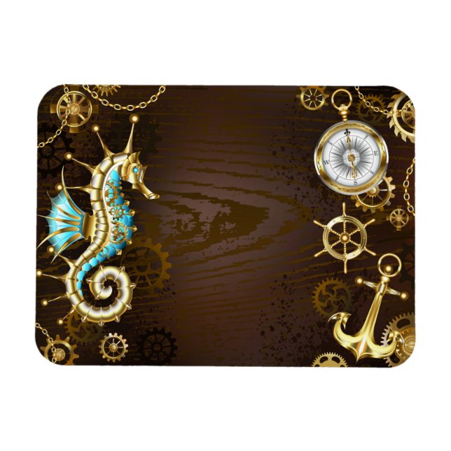 Íman Fundo de madeira com cavalo de mar mecânico (Horizontal)