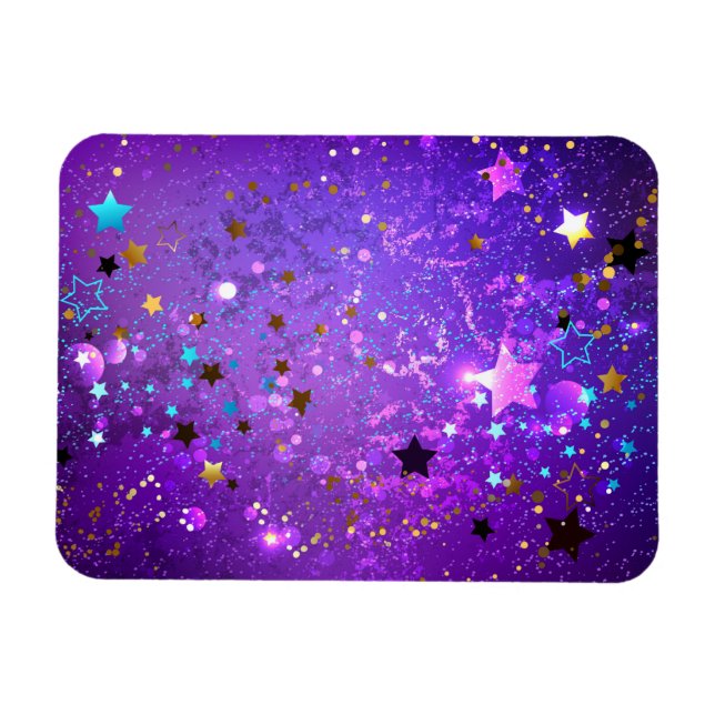 Íman Fundo de papel alumínio roxo com estrelas (Horizontal)