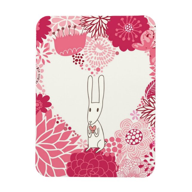 Íman Fundo floral romântico com coelho fofo (Vertical)