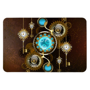 Íman Fundo Rusty Steampunk com Lentes Turquesa