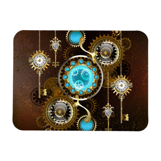 Íman Fundo Rusty Steampunk com Lentes Turquesa (Horizontal)