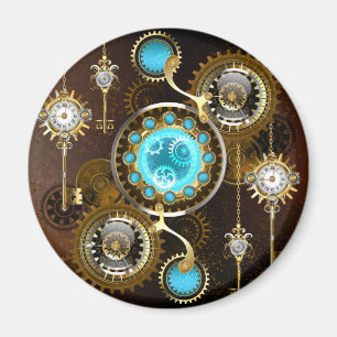 Íman Fundo Rusty Steampunk com Lentes Turquesa