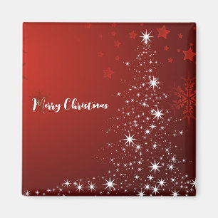 Íman Fundo Vermelho com Árvore de Natal Estrelada