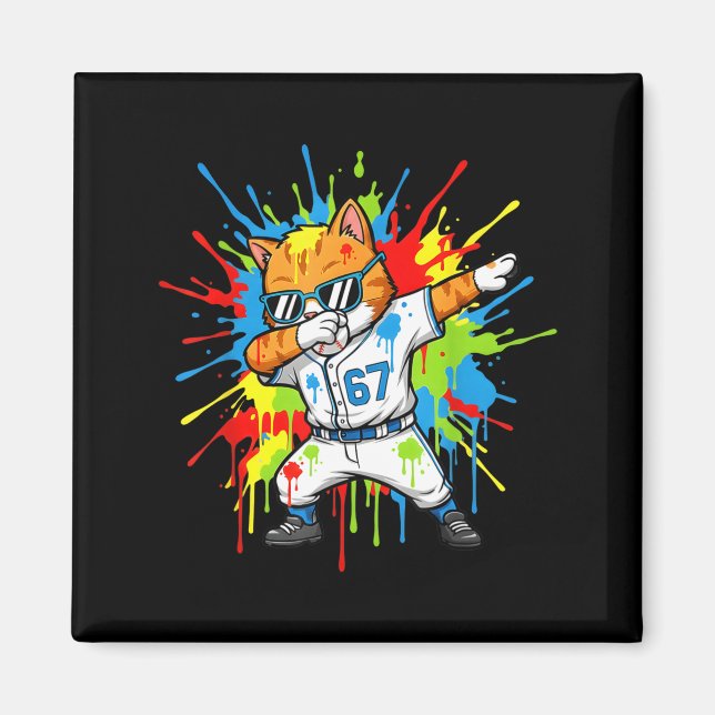 Íman Funny 67 Baseball Dabbing Cat 6 7 Dripng Ice Cream (Frente)