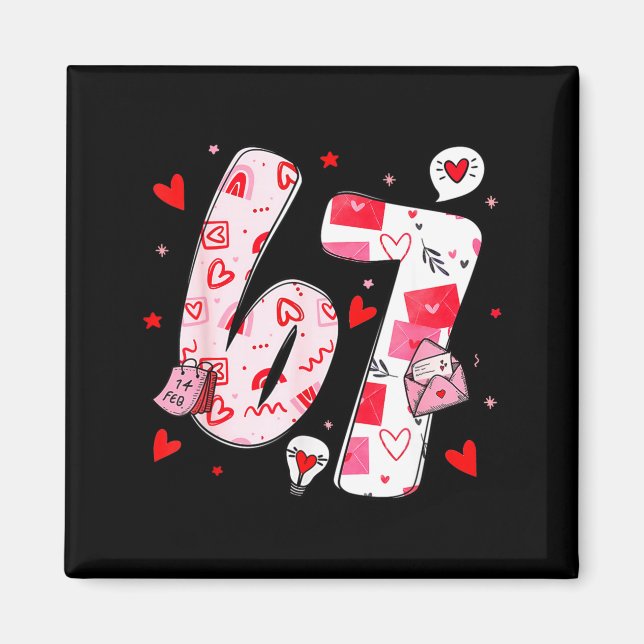 Íman Funny 67 Meme Six Seven 6 7 Valentine Hearts  (Frente)