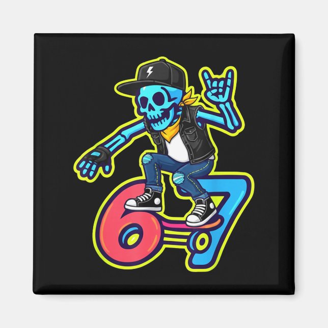 Íman Funny 67 Skeleton Skater Meme Retro Skateboarding  (Frente)