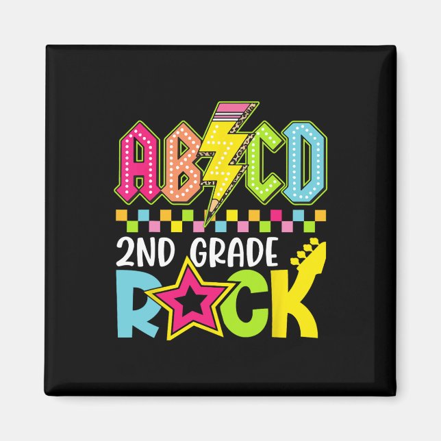 Íman Funny Back To School Lightning Bolt 2nd Grade Rock (Frente)
