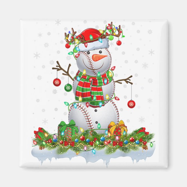 Íman Funny Baseball Snowman Xmas Luz Cristo Baseball (Frente)