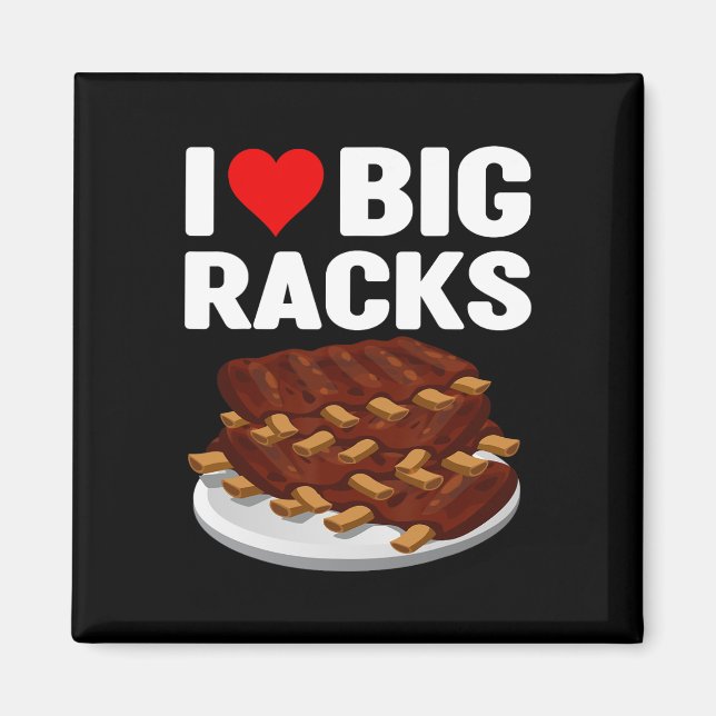 Íman Funny Bbq Eu Amo Um Grande Rack Coração Vermelho C (Frente)