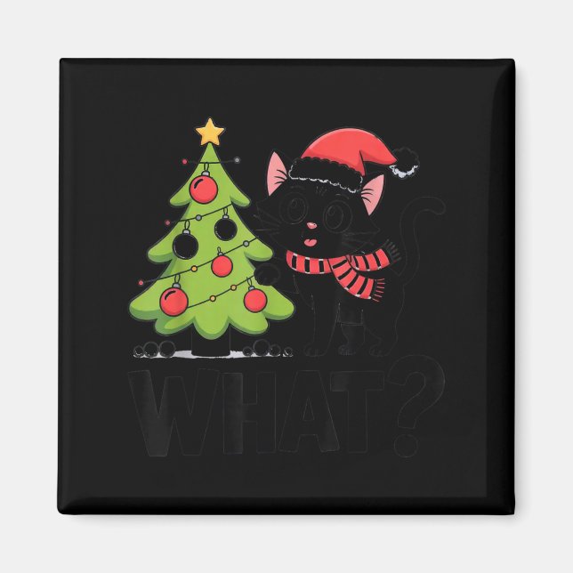 Íman Funny Black Ca Pushing Christmas Tree Over Cat Wha (Frente)