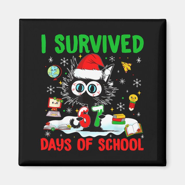Íman Funny Black Cat Christmas I Survived 67 Days Of Sc (Frente)