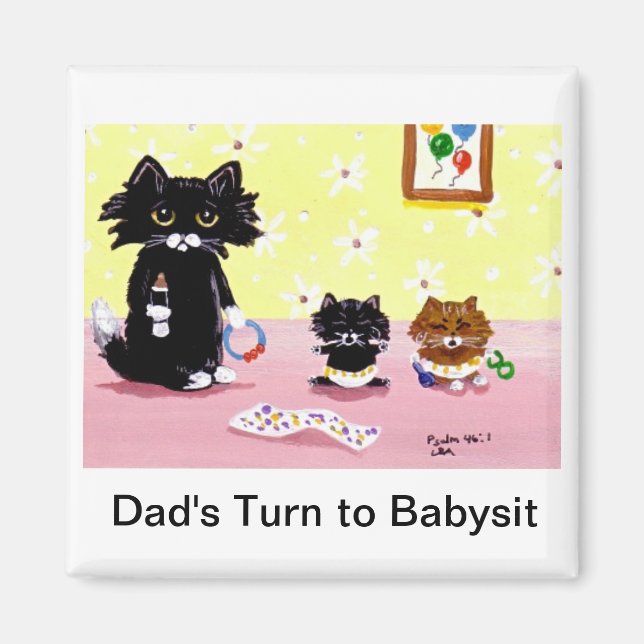 Íman Funny Black Cat Tabby Art Magnet Creationarts (Frente)