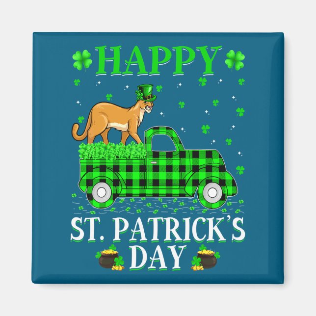 Íman Funny Buffalo Plaid Green Truck Cougar St Patrick  (Frente)