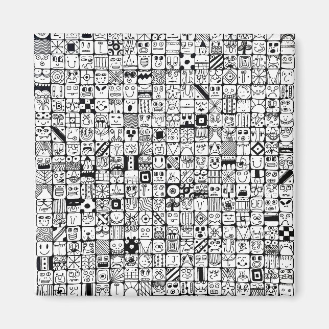 Íman Funny Cartoon Faces Squares (Frente)