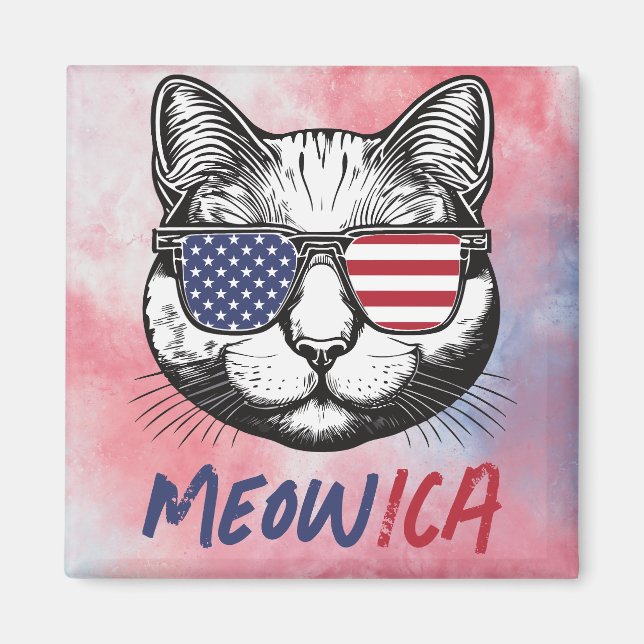 Íman Funny Cat Meow-ica Patriotic (Frente)