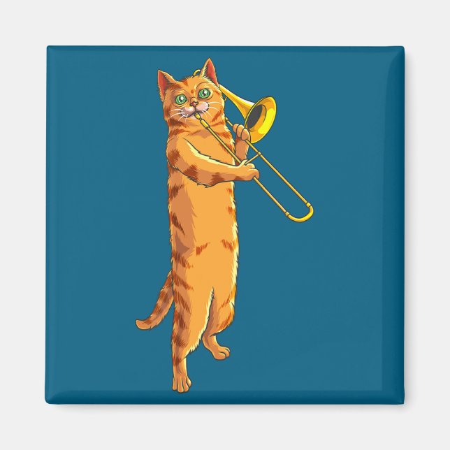 Íman Funny Cat Playing Trombone Gift Cool Kitten Musici (Frente)