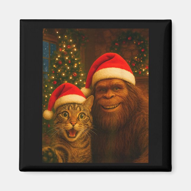 Íman Funny Cat Selfie With Bigfoot Christmas Sasquatch  (Frente)