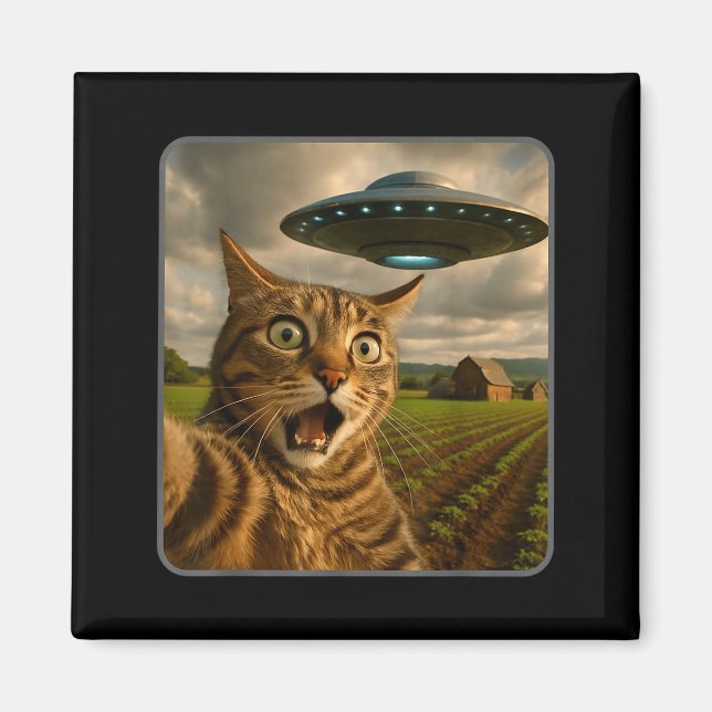 Íman Funny Cat Selfie With Ufo Alien Meme  (Frente)