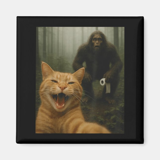 Íman Funny Cat Surprised Happy Selfie With Bigfoot Sasq (Frente)