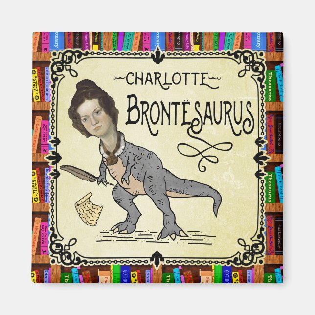 Íman Funny Charlotte Bronte Surus Dinossaur Book Reader (Frente)