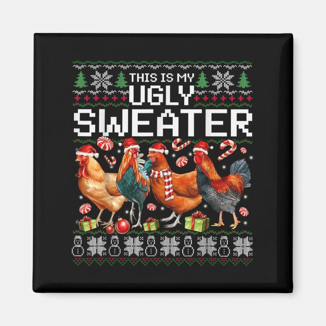 Íman Funny Chicken Ugly Christmas Sweater Holiday Desig (Frente)