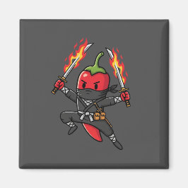 Íman Funny Chili Pepper Fire Ninja Samurai Illustration