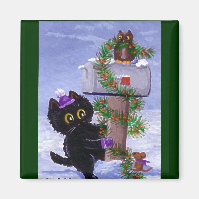 Íman Funny Chistmas Cat Mouse Owl Creationarts (Frente)