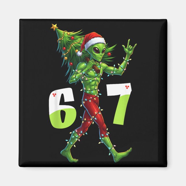 Íman Funny Christmas Alien Six Seven Meme 67 Santa Hat  (Frente)