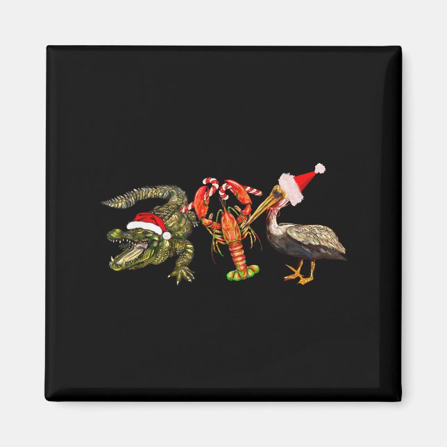 Íman Funny Christmas Alligator Pelican Crawfish Holiday (Frente)