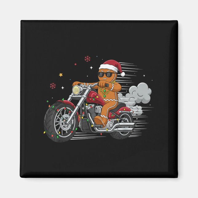 Íman Funny Christmas Gingerbread Man Biker Riding A Mot (Frente)